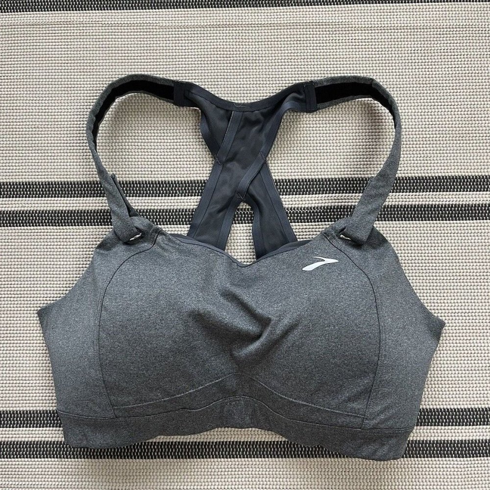 Brooks Gray Juno Sports Bra High Impact Wire Free Racerback Womens Size 36DD
